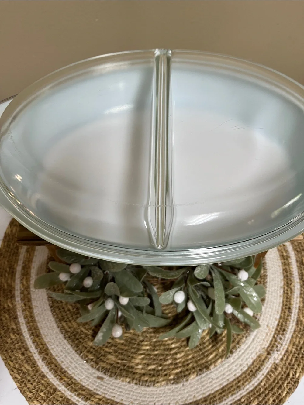 Pyrex VTG 1.5 QT Snowflake Turquoise Print Divided Baking Dish